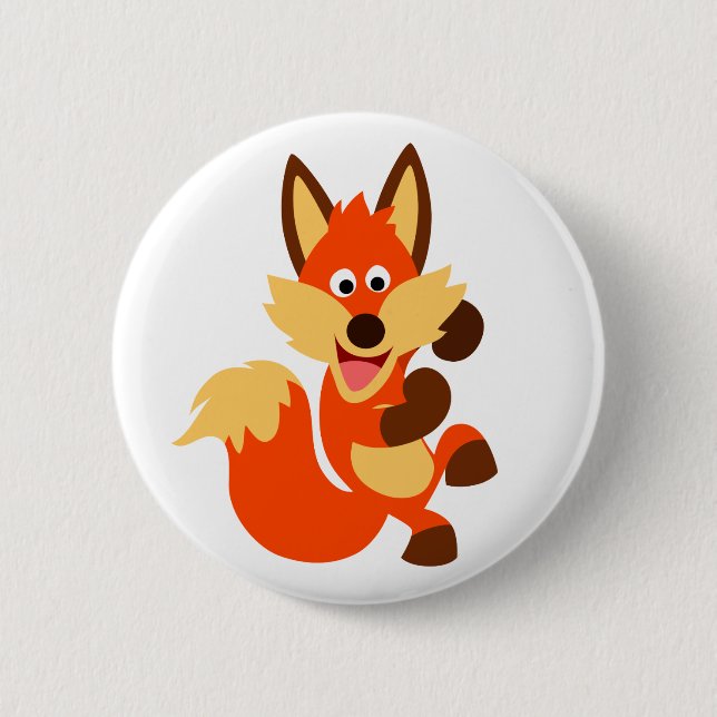 Cute Dancing Cartoon Fox Button Badge (Front)