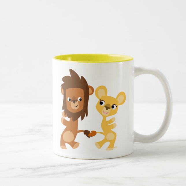 Cute Dancing Cartoon Lions Two-Tone Coffee Mug (Right)