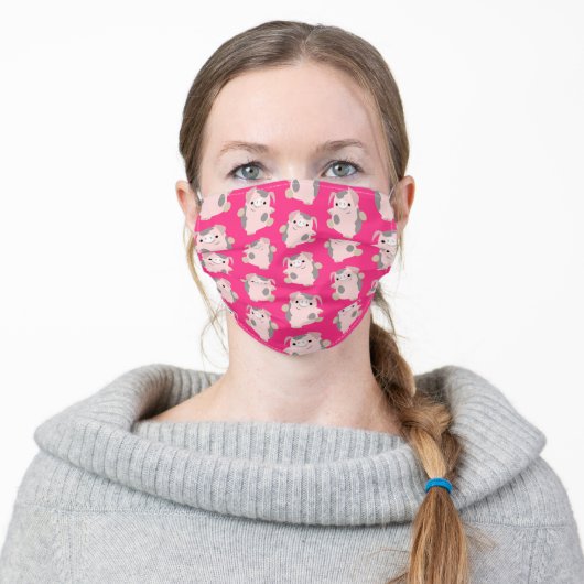 Cute Dancing Cartoon Pig Pattern Adult Cloth Face Mask (Worn)