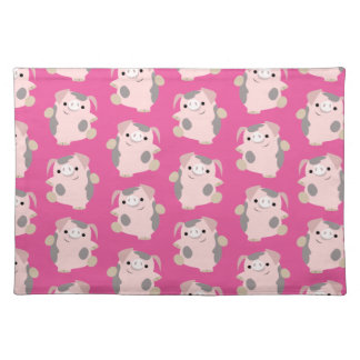 Cute Dancing Cartoon Pig Repeat Pattern Placemat
