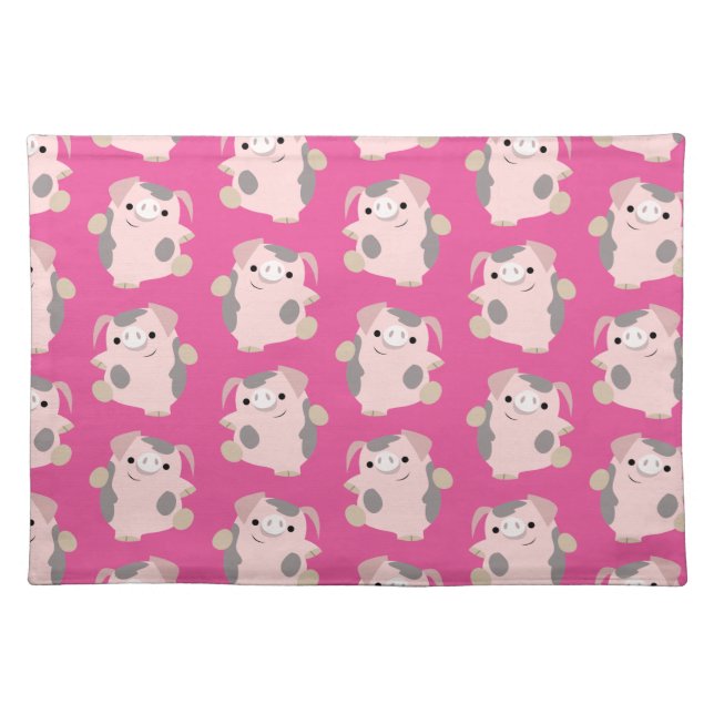 Cute Dancing Cartoon Pig Repeat Pattern Placemat (Front)