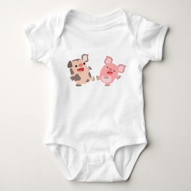 Cute Dancing Cartoon Pigs Baby Apparel Baby Bodysuit (Front)
