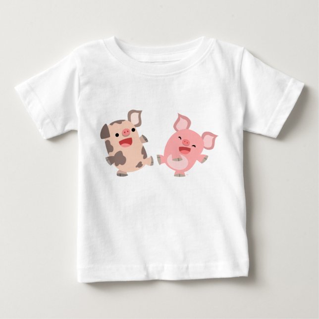 Cute Dancing Cartoon Pigs Baby T-Shirt (Front)
