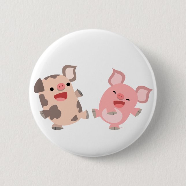Cute Dancing Cartoon Pigs Button Badge (Front)