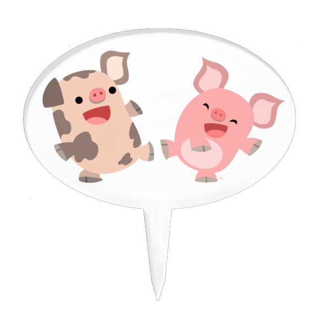 Cute Dancing Cartoon Pigs Cake Pick (Front)