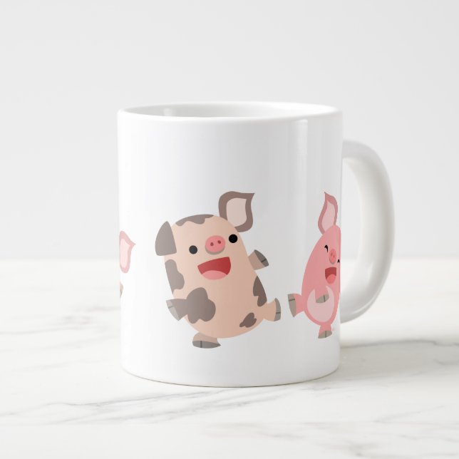 Cute Dancing Cartoon Pigs Jumbo Mug (Front Right)