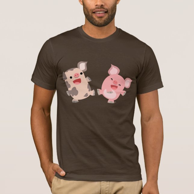 Cute Dancing Cartoon Pigs T-Shirt (Front)