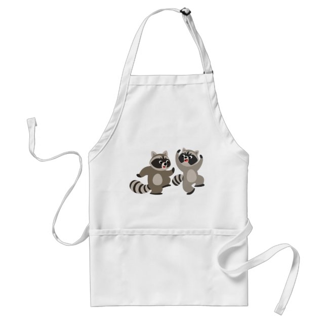Cute Dancing Cartoon Raccoons Adult Apron (Front)