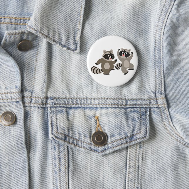 Cute Dancing Cartoon Raccoons Button (In Situ)