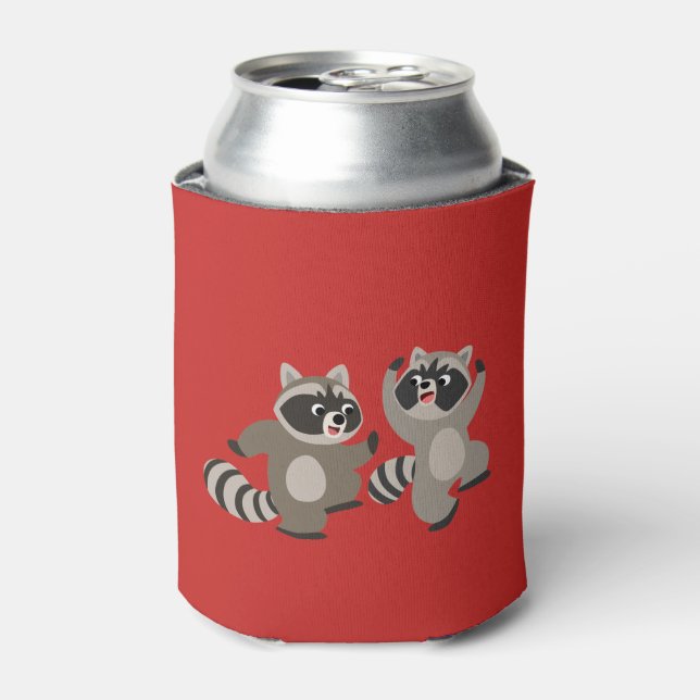 Cute Dancing Cartoon Raccoons Can Cooler (Can Front)