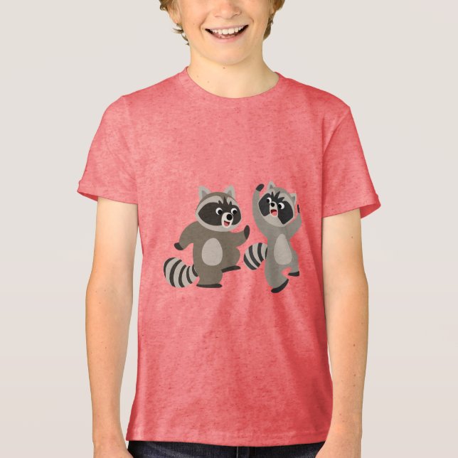 Cute Dancing Cartoon Raccoons Children T-Shirt Tri-Blend Shirt (Front)