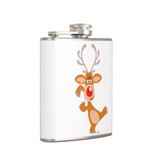 Cute Dancing Cartoon Reindeer Hip Flask