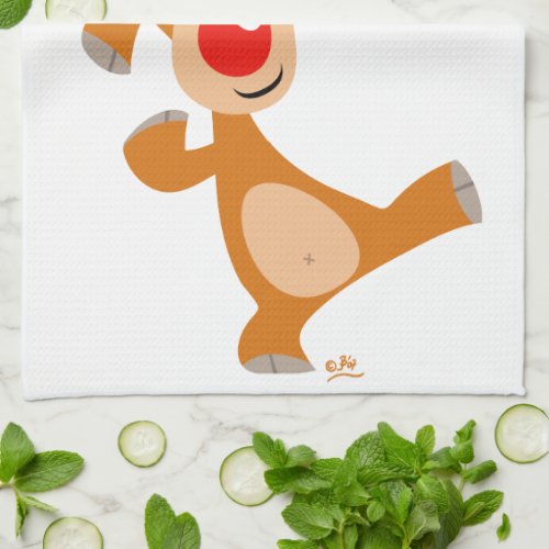 Cute Dancing Cartoon Reindeer Kitchen Towel