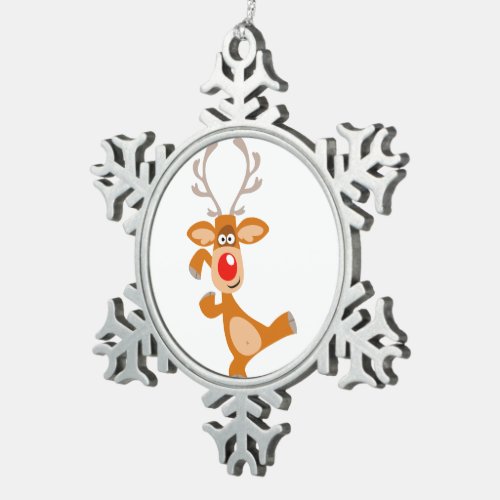 Cute Dancing Cartoon Reindeer Pewter Ornament