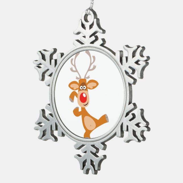 Cute Dancing Cartoon Reindeer Pewter Ornament (Right)