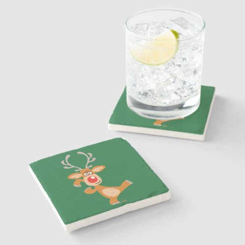 Cute Dancing Cartoon Reindeer Stone Coaster