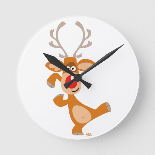 Cute Dancing Cartoon Reindeer Wall Clock (Front)