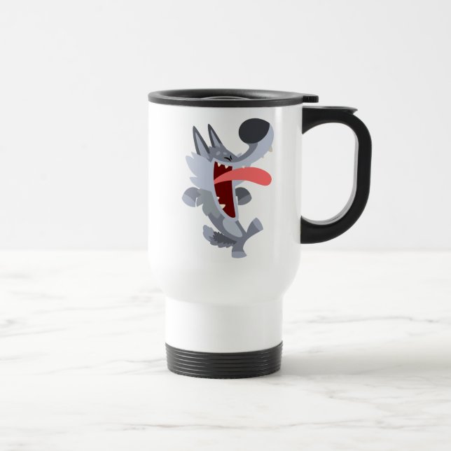 Cute Dancing Cartoon Wolf Commuter Mug (Right)