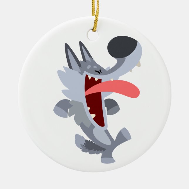 Cute Dancing Cartoon Wolf Ornament (Front)