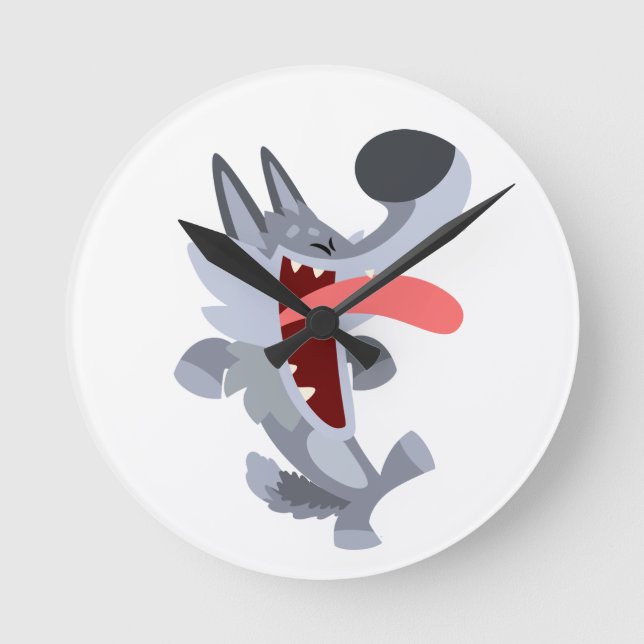 Cute Dancing Cartoon Wolf Wall Clock (Front)