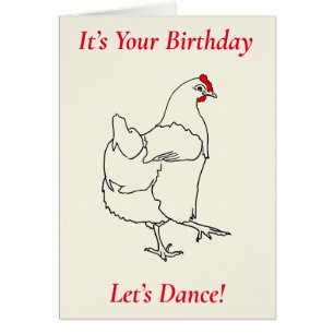 Cute Dancing Chicken Funny Line Drawing Farm Hen Cards