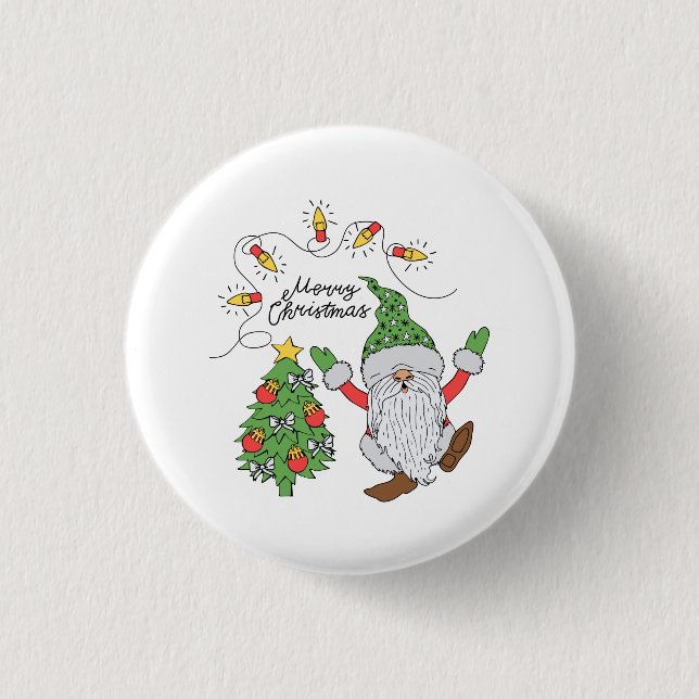 Cute Dancing Christmas Gnome Tree Lights  Button (Front)