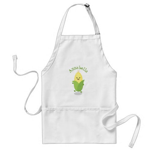 Cute dancing corn cob cartoon illustration adult apron
