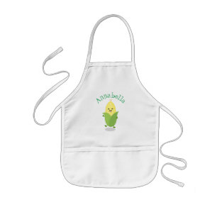 Cute dancing corn cob cartoon illustration kids' apron