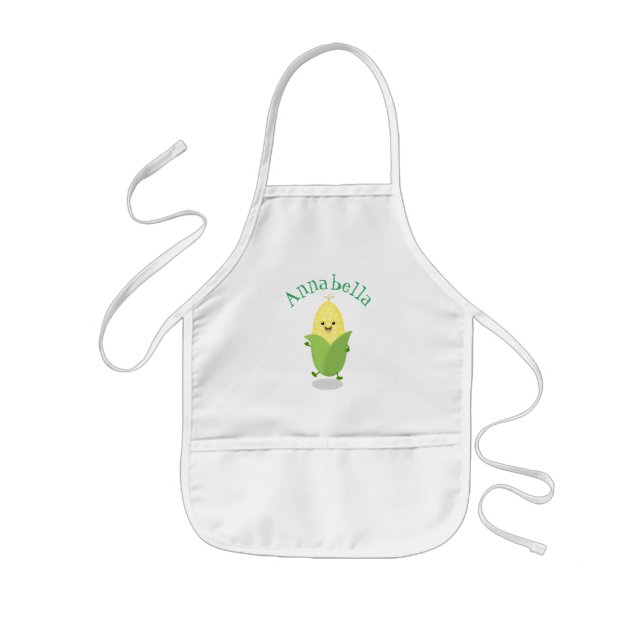 Cute dancing corn cob cartoon illustration kids' apron (Front)