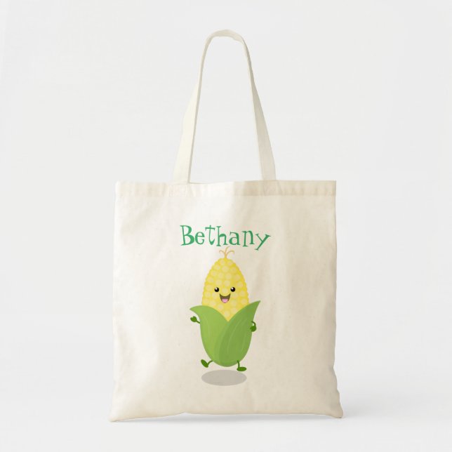 Cute dancing corn cob cartoon illustration tote bag (Front)