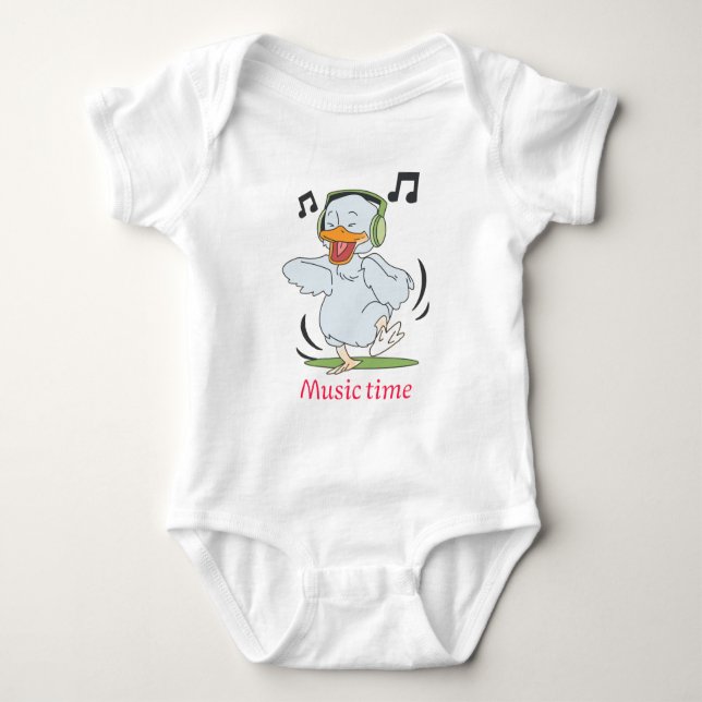 Cute Dancing Duck Baby Bodysuit – Music Time Desig (Front)