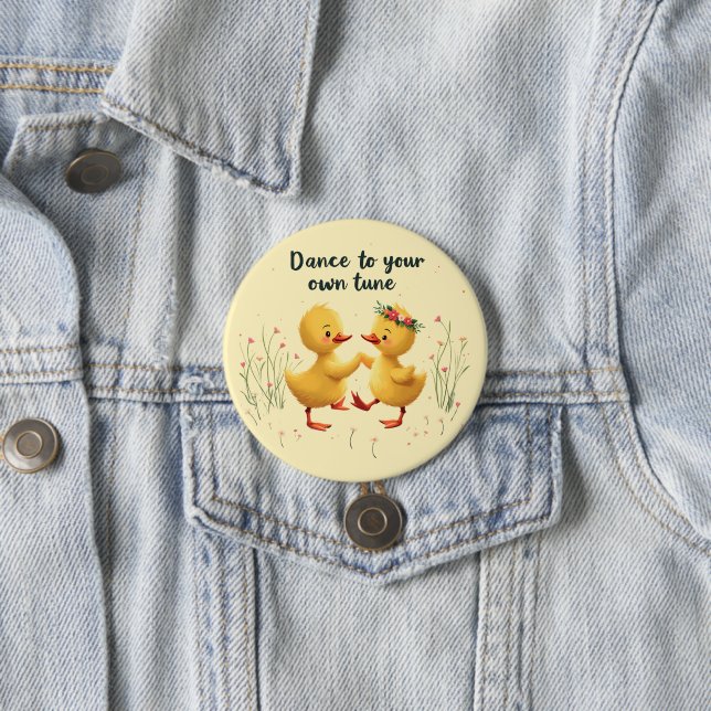Cute Dancing Ducklings with Floral Spring Vibes Button (In Situ)