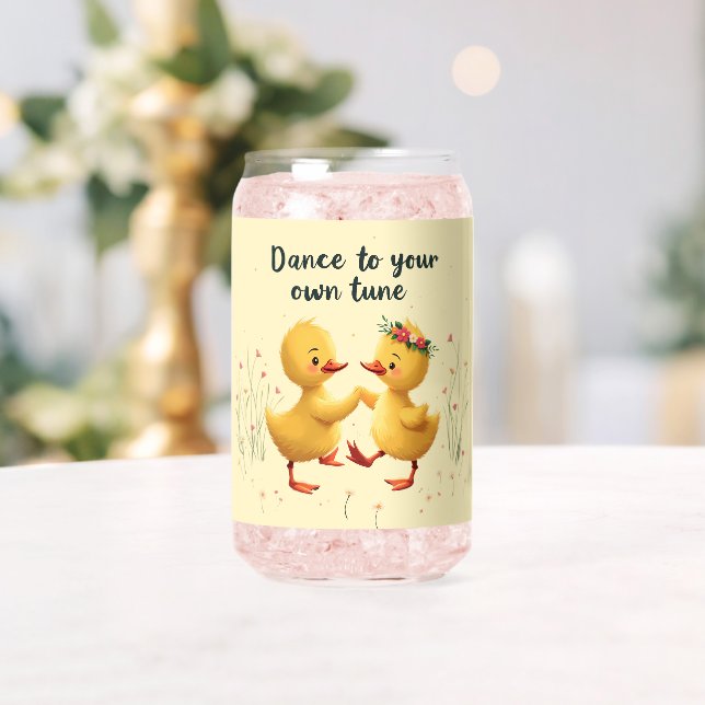Cute Dancing Ducklings with Floral Spring Vibes Can Glass (Insitu (Wedding))