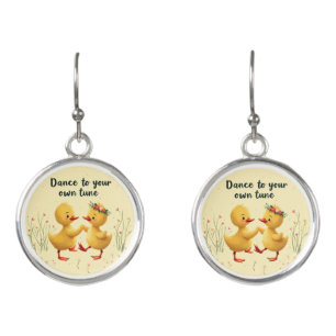Cute Dancing Ducklings with Floral Spring Vibes Earrings