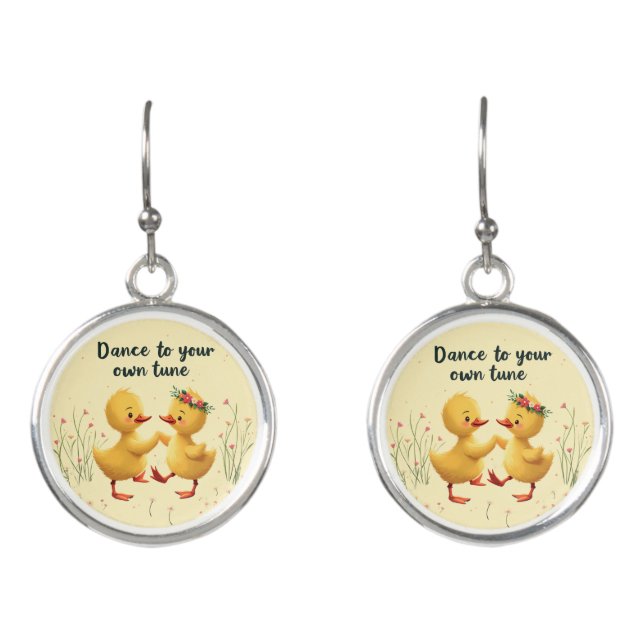 Cute Dancing Ducklings with Floral Spring Vibes Earrings (Front)