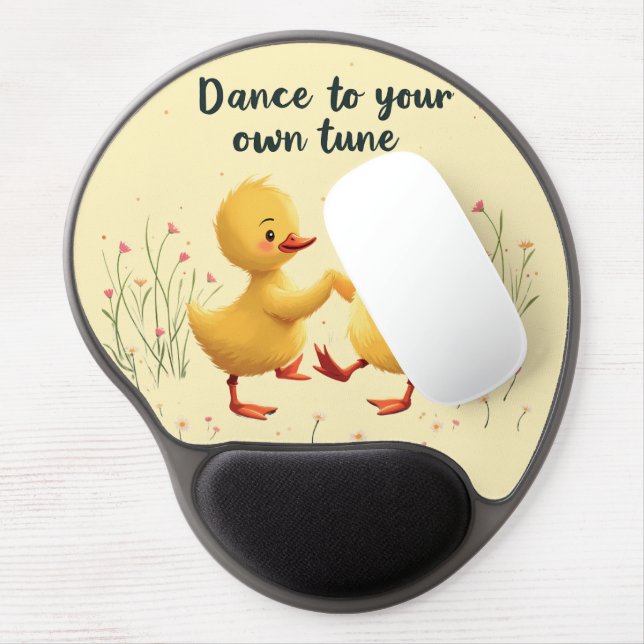 Cute Dancing Ducklings with Floral Spring Vibes Gel Mouse Pad (Left Side)