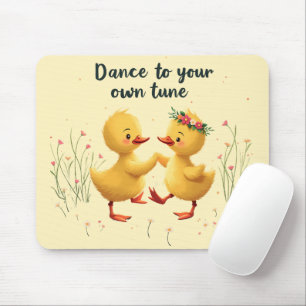 Cute Dancing Ducklings with Floral Spring Vibes Mouse Pad