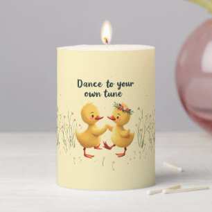 Cute Dancing Ducklings with Floral Spring Vibes Pillar Candle