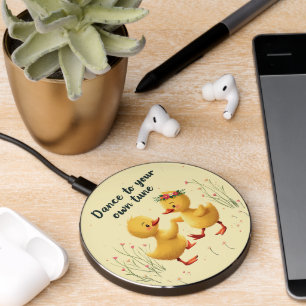 Cute Dancing Ducklings with Floral Spring Vibes Wireless Charger