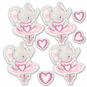 Cute Dancing Elephant Valentine Hearts Sticker