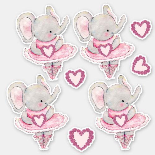 Cute Dancing Elephant Valentine Hearts Sticker