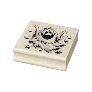 Cute Dancing Ghost Halloween Wood Rubber Stamp