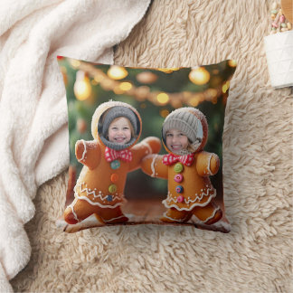 Cute Dancing Gingerbread Couple Your Photo Throw Pillow