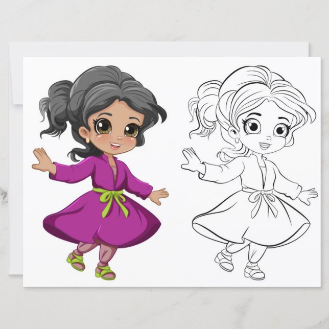Cute dancing girl  coloring page (Front)