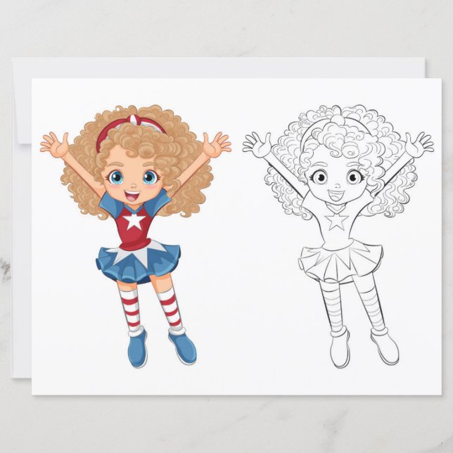 Cute dancing girl coloring page (Front)