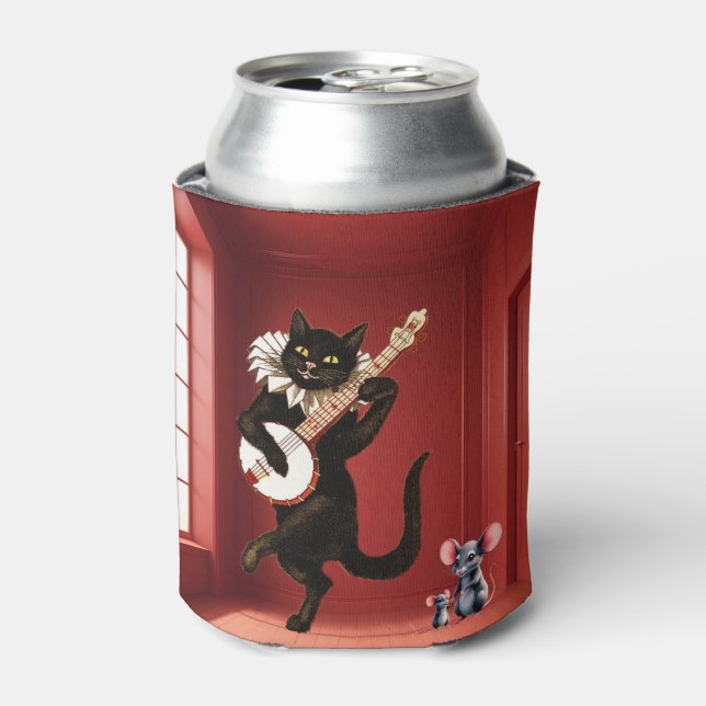 Cute Dancing Guitar Cat and Mouse Can Cooler (Can Front)