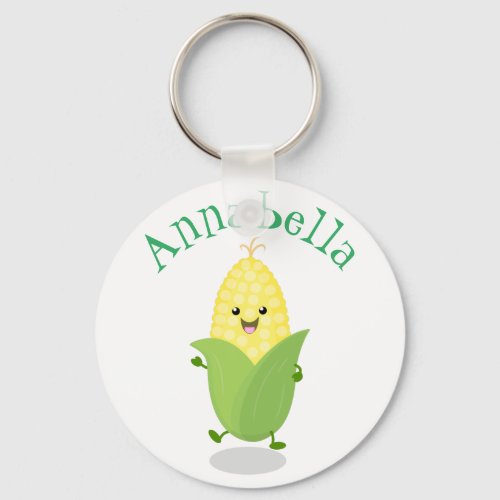 Cute dancing kawaii corn cob cartoon illustration keychain