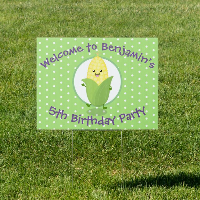 Cute dancing kawaii corn ear cartoon illustration sign (Insitu)