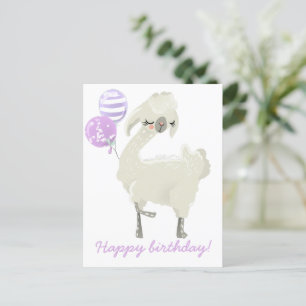Cute Dancing Lama w. Balloons - Kids Birthday Postcard
