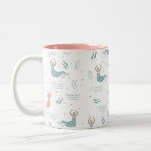 Cute Dancing Mermaid Illustration Sea Girl Two-Tone Coffee Mug